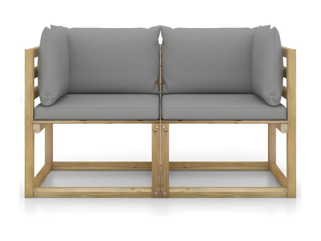 Canap¨¦s d'angle de jardin 2pi¨¨ces et coussins Pin impr¨¦gn¨¦ de vert AOUP34772