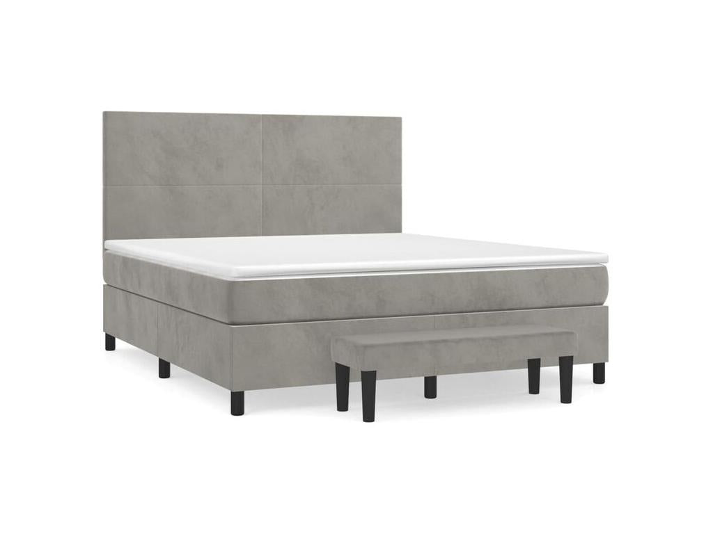 Sommier ¨¤ Chezlova de lit et matelas Gris clair 160x200 Velours QTPB19300