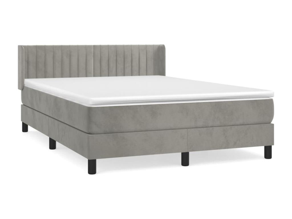 Sommier ¨¤ Chezlova de lit et matelas Gris clair 140x190 Velours KNLB01642