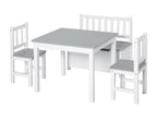 Ensemble de table et chaises enfant - set de 4 pièces - table 2 chaises banc coffre 2 en 1 - MDF pin blanc gris AIRC50628