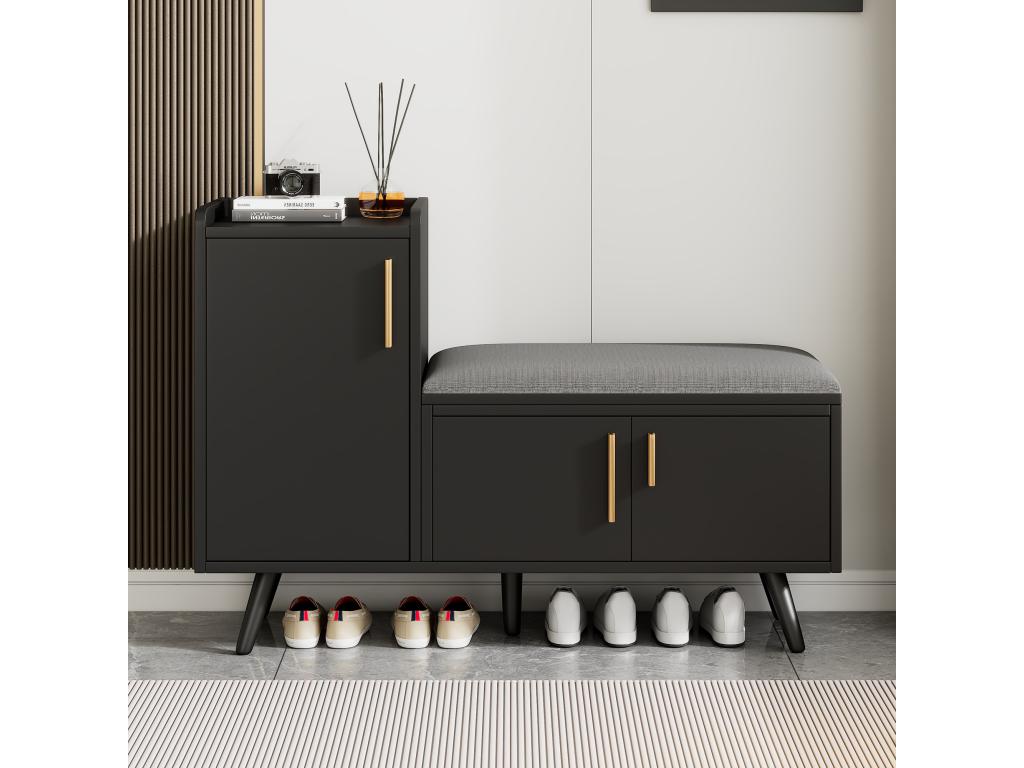 Banc ¨¤ chaussures modernes avec 3 portes et coussin - pi¨¨ds et poign¨¦es en m¨¦tal - Couleuris noir - 100x34x69 cm CTGT31572