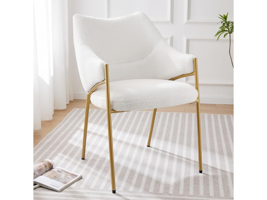 Chaise de salle ¨¤ mangeoire 1 pc avec accoudoirs tissu en peluche d'agneau coussin de siège ¨¦pais 52.5x48x83.7cm beige EVIK14674