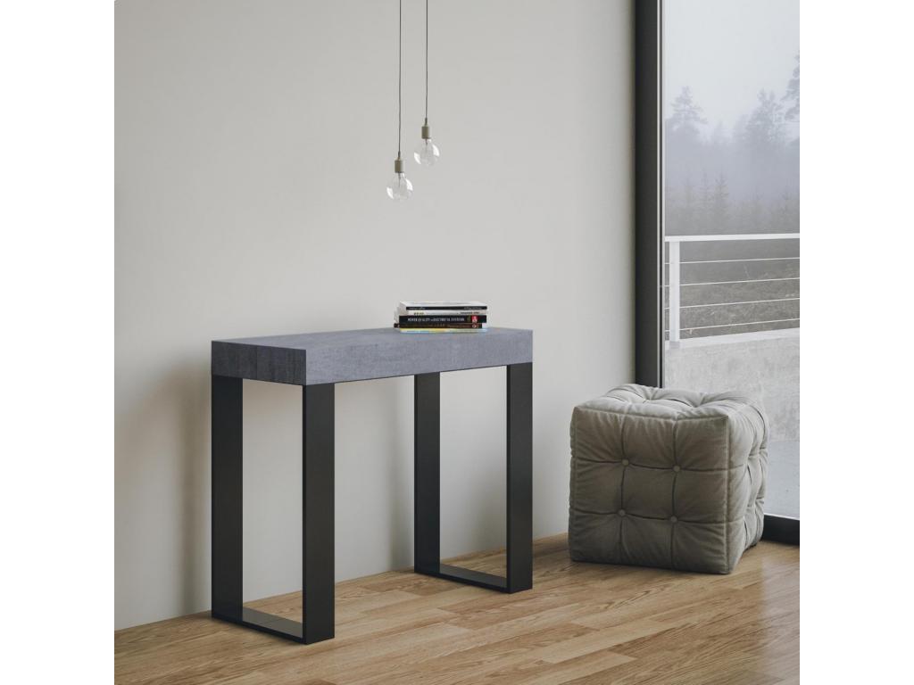 Console extensible 90x40/300 cm Tecno Gris B¨¦ton cadre Anthracite FLAQ65880