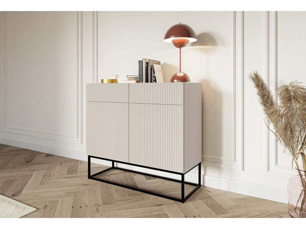 Commode ¨¤ deux portes - 100 cm gr¨¨ge avec pieds noirs - Chezlova DTKV32062