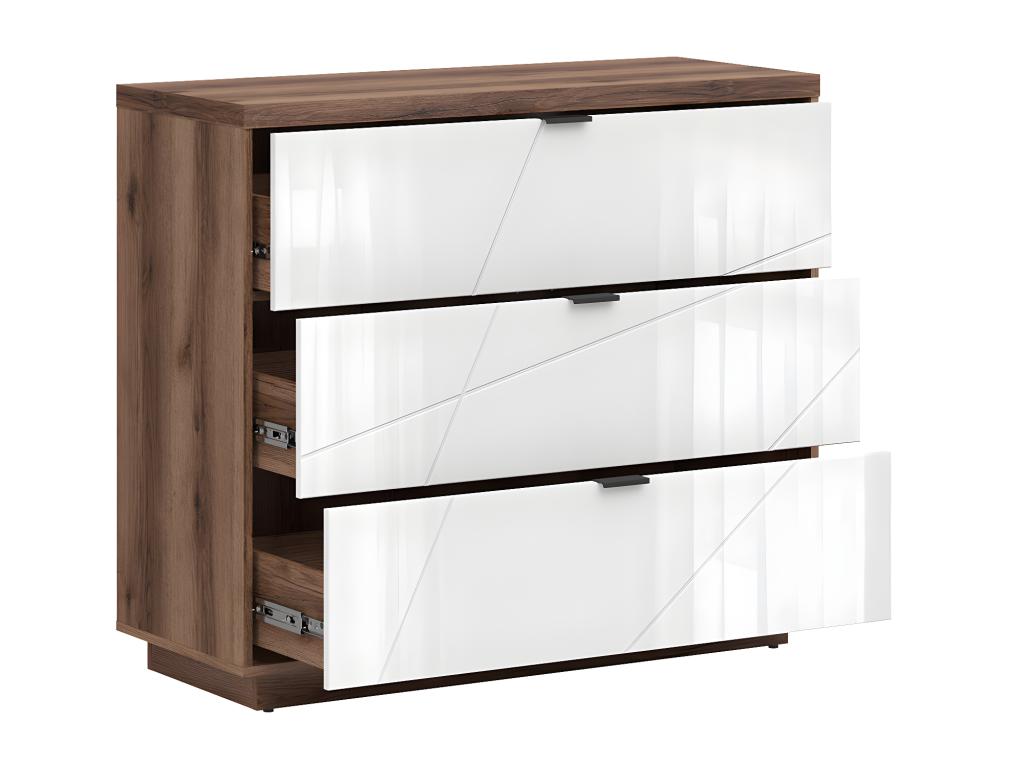 Commode 3 tiroirs Chezlova Blanc et Bois HCBC02639