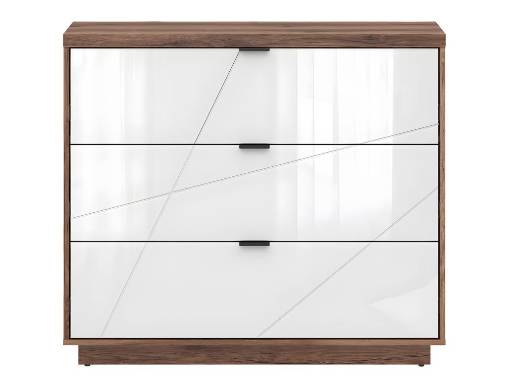 Commode 3 tiroirs Chezlova Blanc et Bois HCBC02639