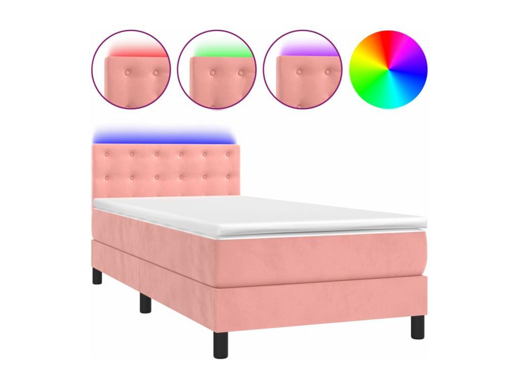 Sommier tapissier avec matelas et LED Rose 80x200 cm Velours KDNC01417