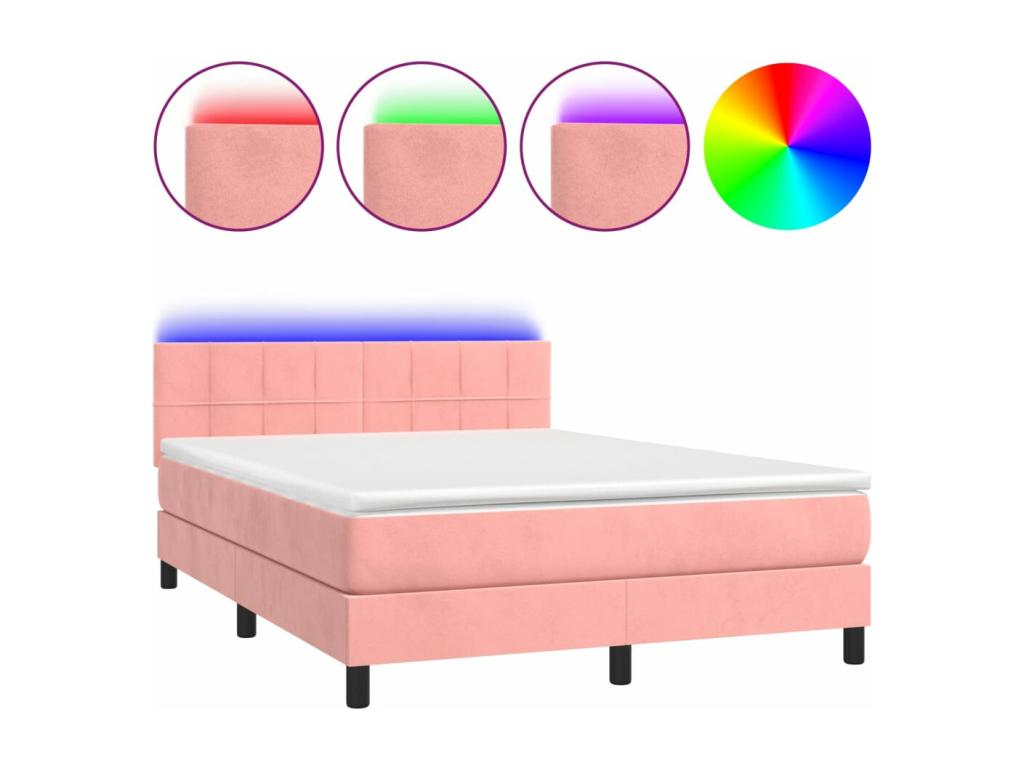 Sommier ¨¤ Chezlova de lit avec matelas et LED Rose 140x190 DJXF47434