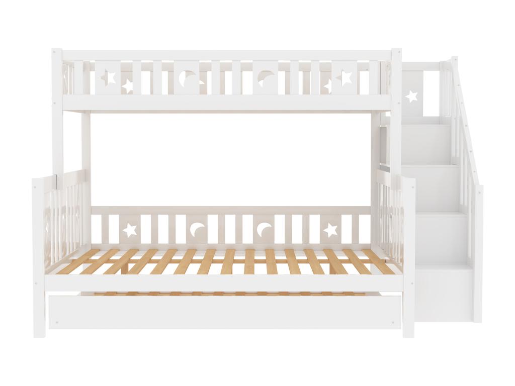 Lit superpos¨¦ en bois massif blanc pour enfants 90 x 200 / 140 x 200cm avec escalier de sécurité¨¦ lit pliant et cadre ¨¤ Artigeo LHPJ58428
