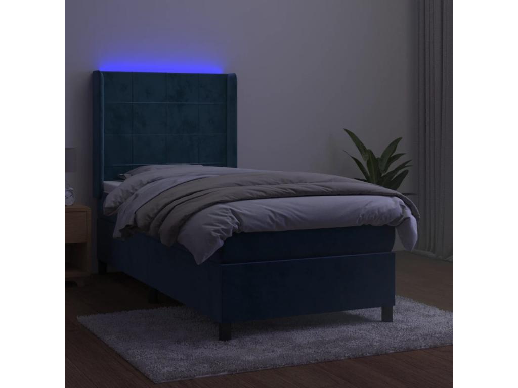 Sommier ¨¤ Chezlova de lit matelas LED Bleu fonc¨¦ 90x190cm Velours YCMS51349