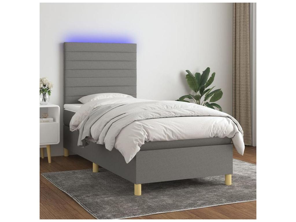 Sommier ¨¤ Chezlova de lit et matelas et LED Gris fonc¨¦ 80x200 FWVF58926