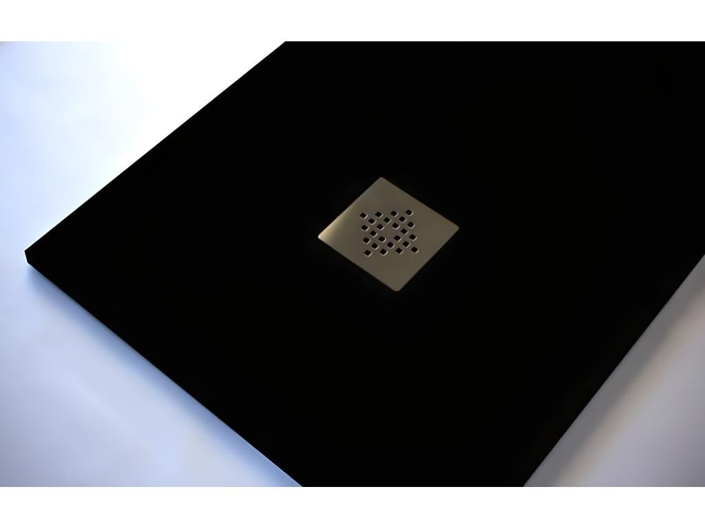 Receveur de douche 80x170 cm extra plat PURE en résine surface ardois¨¦e noir Grille inox TTRR19920