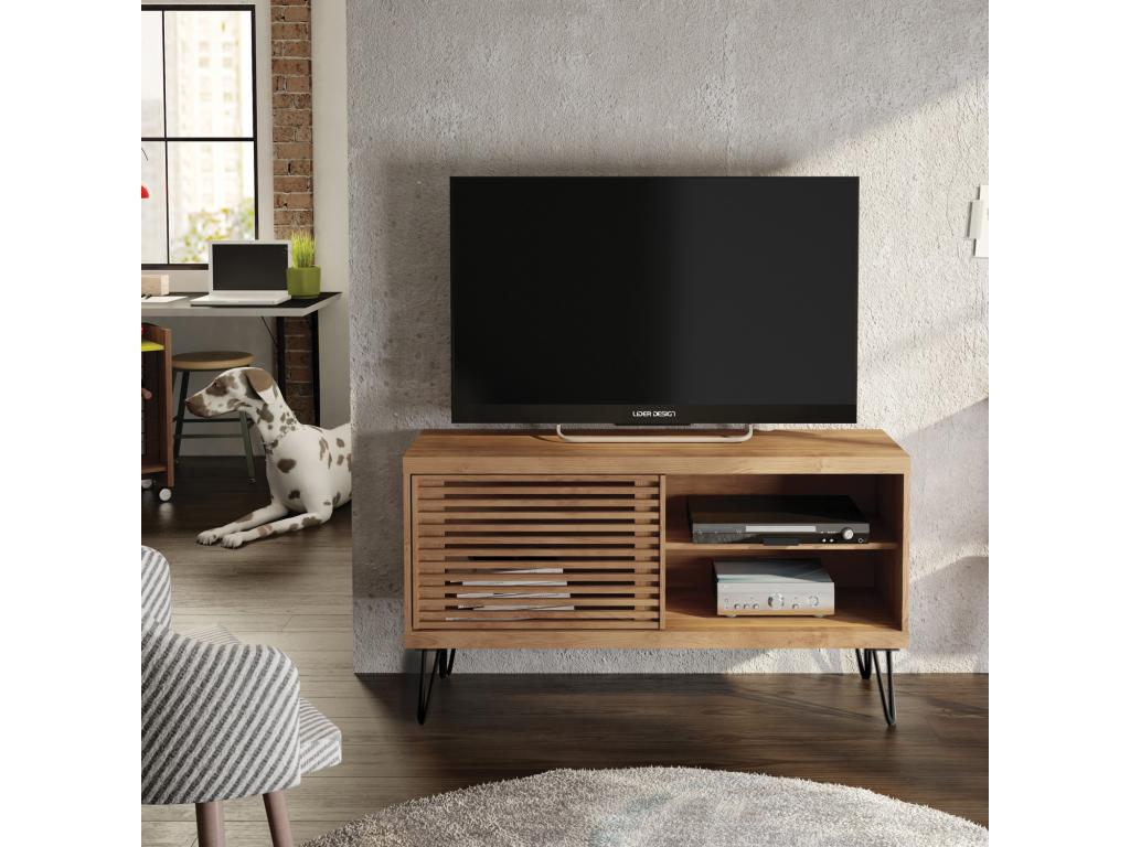 Meuble TV avec 1 porte coulissante Couleuris Ch¨ºne Chezlova -longueur 120 x profondeur 33 x hauteur 65 cm YWTV62647