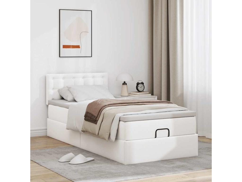 Cadre de lit ottoman avec matelas blanc pur 80x200cm similicuir QNDB50898