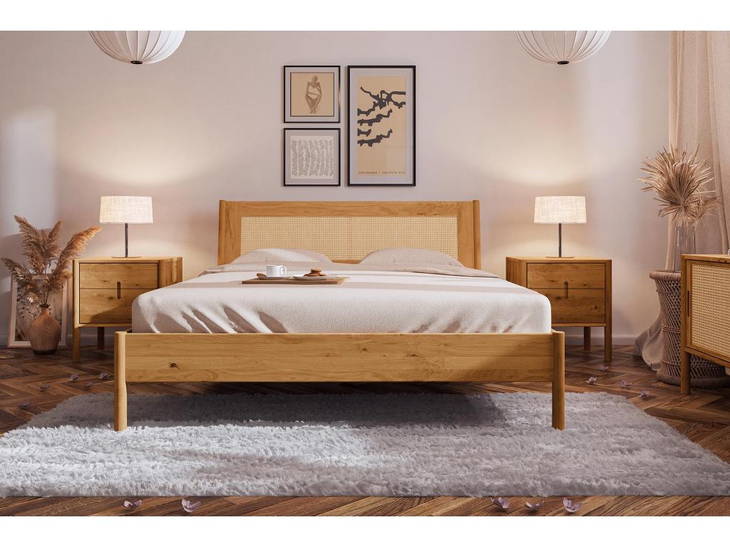 Artigeo - Lit avec tête de lit en rotin 180x200 en ch¨ºne sauvage huil¨¦ naturel OVJH18857