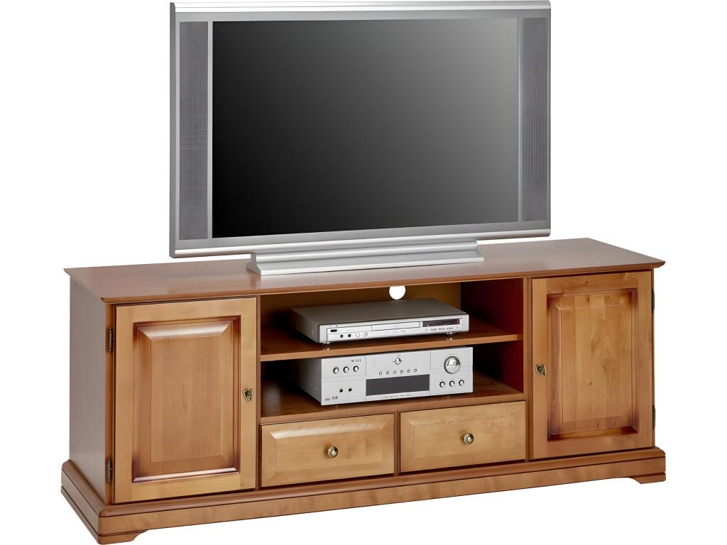 Meuble TV 60 Pouces Merisier 2 Portes 2 Tiroirs 6 Niches L 158.8 H 60.3 P 46 cm SREC16465
