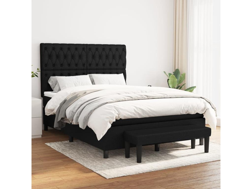 Sommier ¨¤ Chezlova de lit avec matelas Noir 140x200 cm Tissu XHRE77048