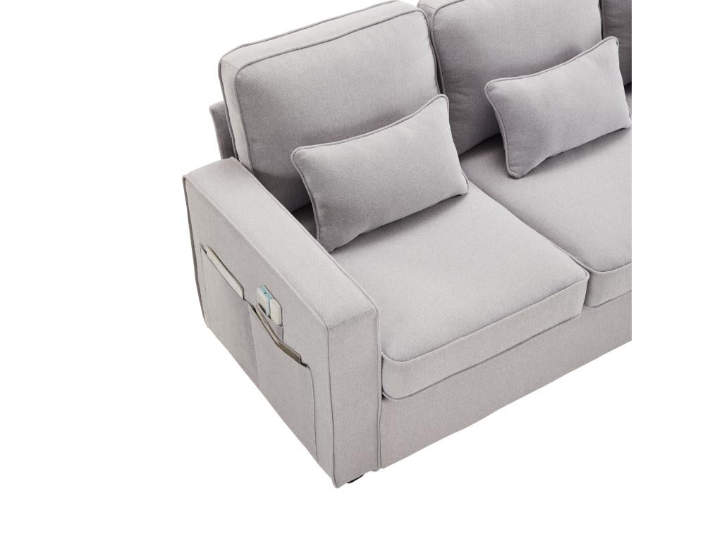 Canap¨¦ fixe 4 places en tissu lin - avec poches sur les c?t¨¦s - Gris clair KUJD82038