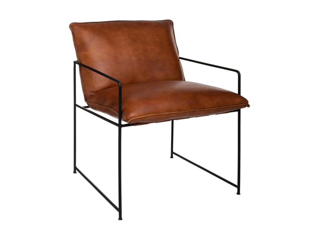 Fauteuil r¨¦tro industriel en Cuir Cognac et Structure en M¨¦tal Noir BYKH07595