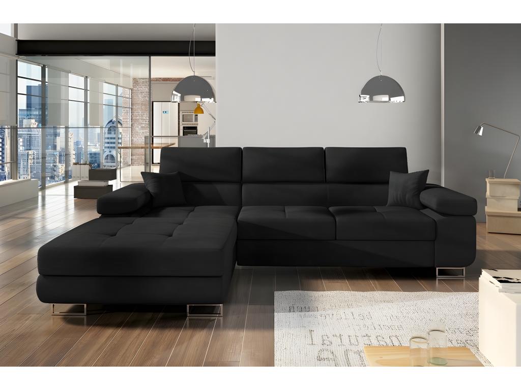 Canap¨¦ d'angle convertible Chezlova en tissu luxe 5 places noir avec coffre angle gauche vu de face MLNT35804
