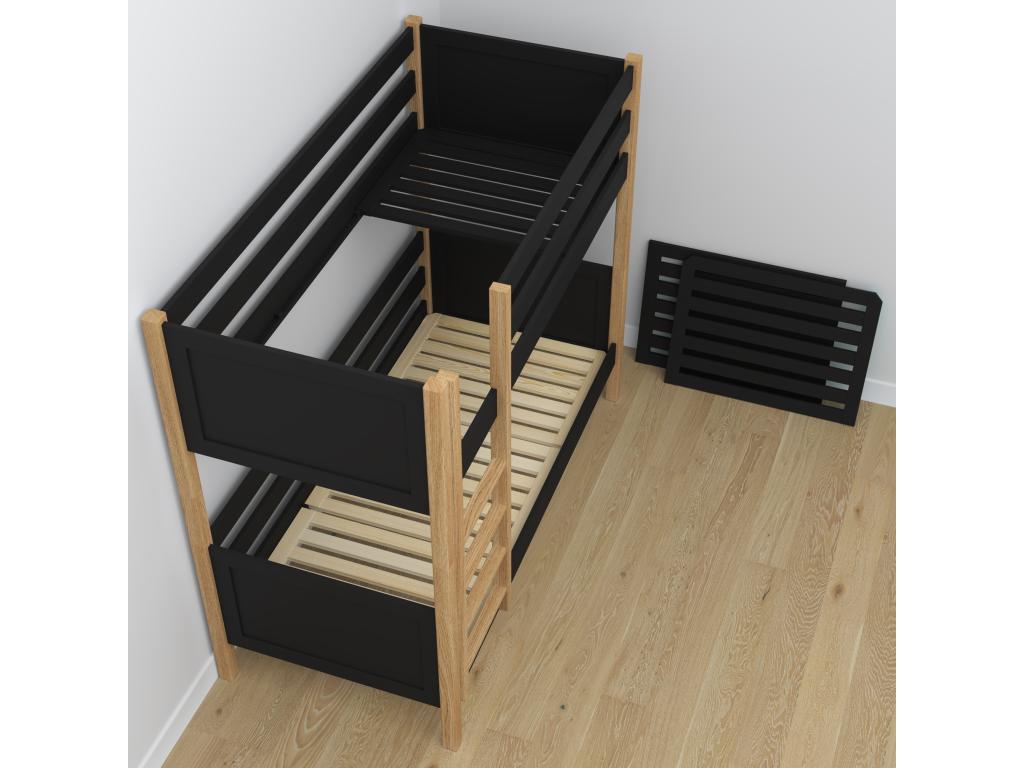 Lit superpos¨¦ en bois - avec tiroir N02 Noir / Ch¨ºne Naturel 90x200 IIRT88655