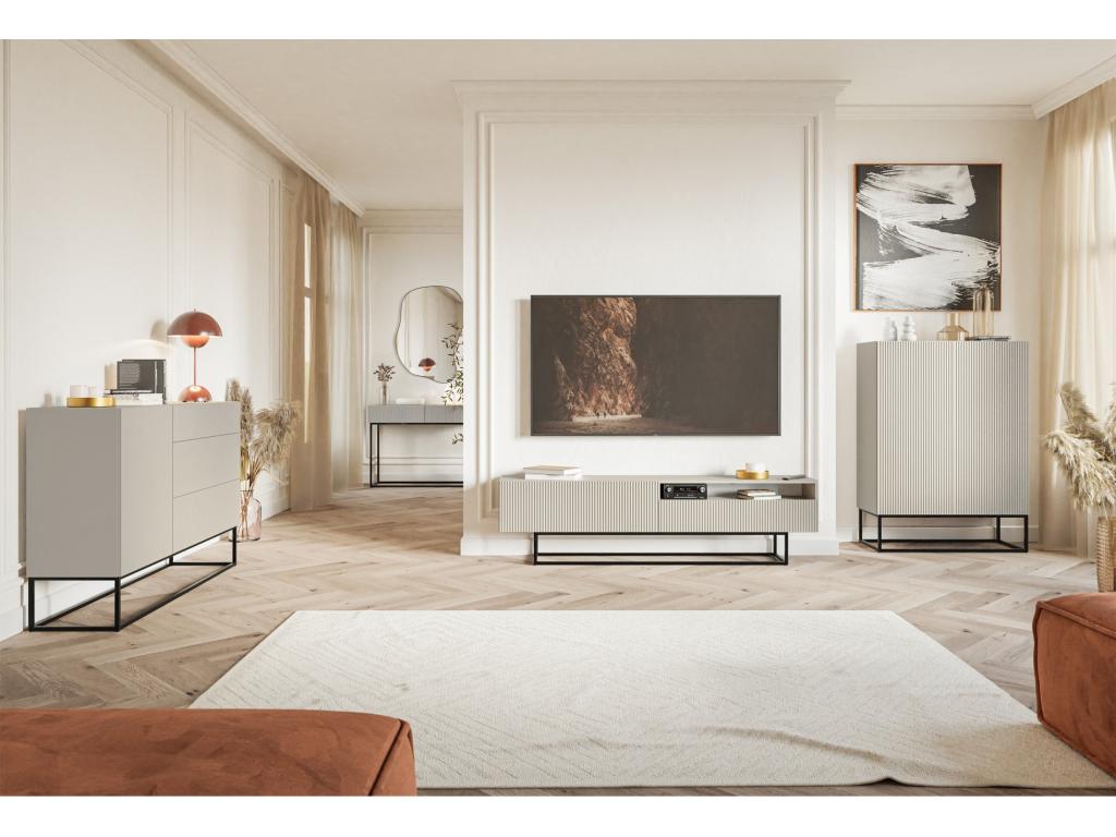 Commode ¨¤ deux portes - 100 cm gr¨¨ge avec pieds noirs - Chezlova DTKV32062