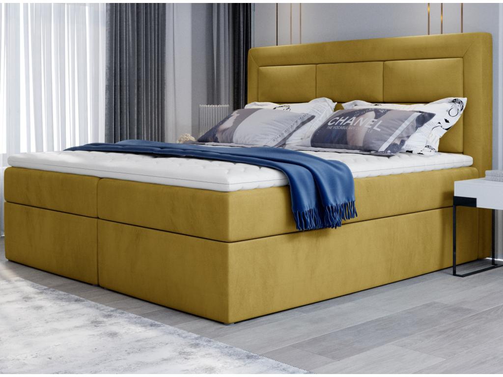 Lit continental velours jaune Chezlova-Couchage 140x200 cm DWGT55569