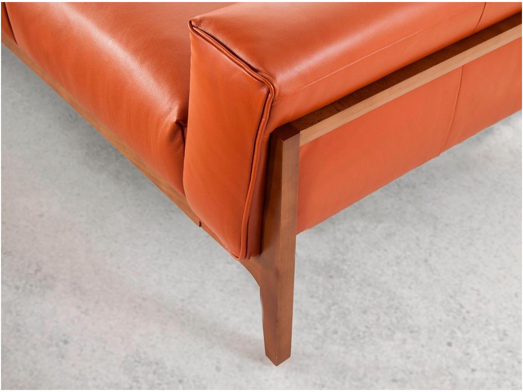 Canap¨¦ 3 places bois noyer et cuir Chezlova-Couleur Chezlova 20 Marron AUMD31116