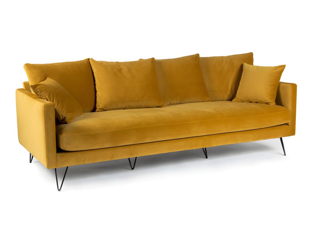 Chezlova - Canap¨¦ 4 places en velours pieds ¨¦pingles noirs - Jaune moutarde VVHJ44897