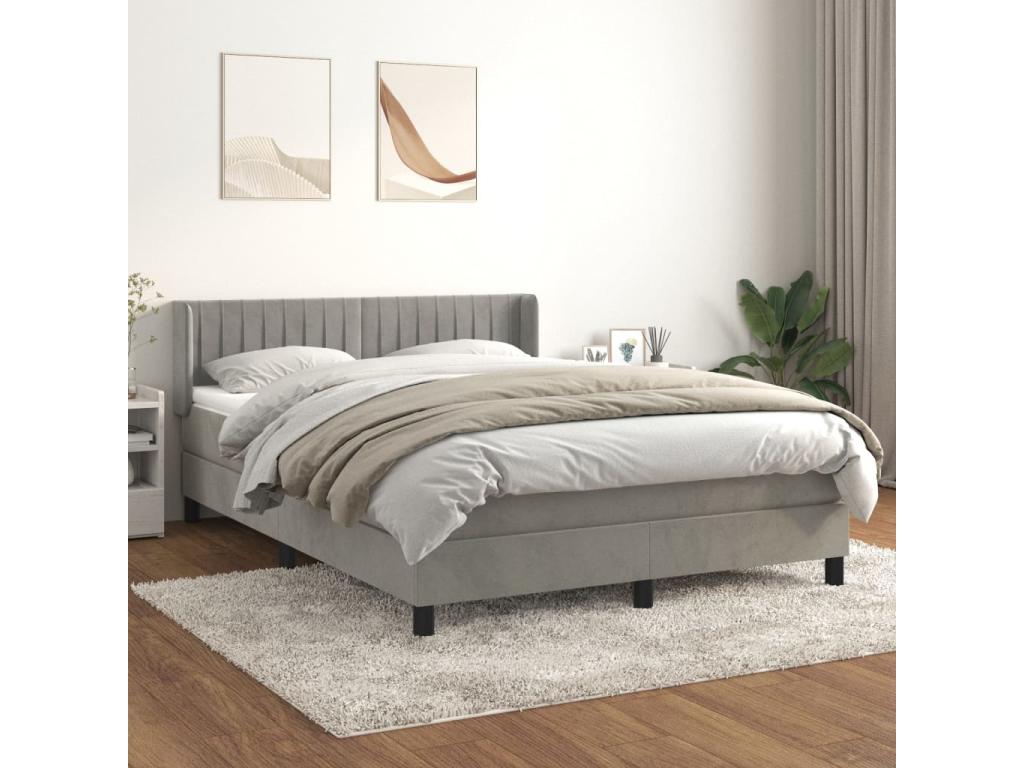 Sommier ¨¤ Chezlova de lit et matelas Gris clair 140x190 Velours KNLB01642