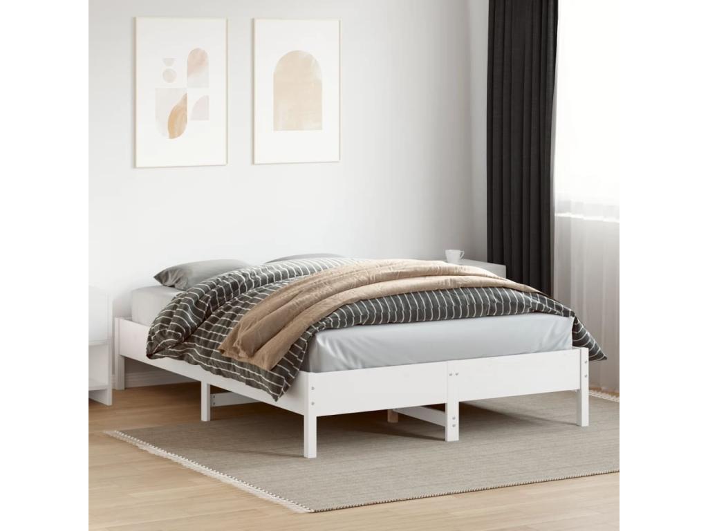 Cadre de lit sans matelas blanc 160x200 cm bois de pin massif ZHGO48600