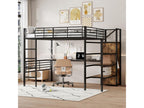 Lit mezzanine 140x200 cm avec bureau armoire et marches de rangement - M¨¦tal MDF - Noir sans matelas RPMN91532