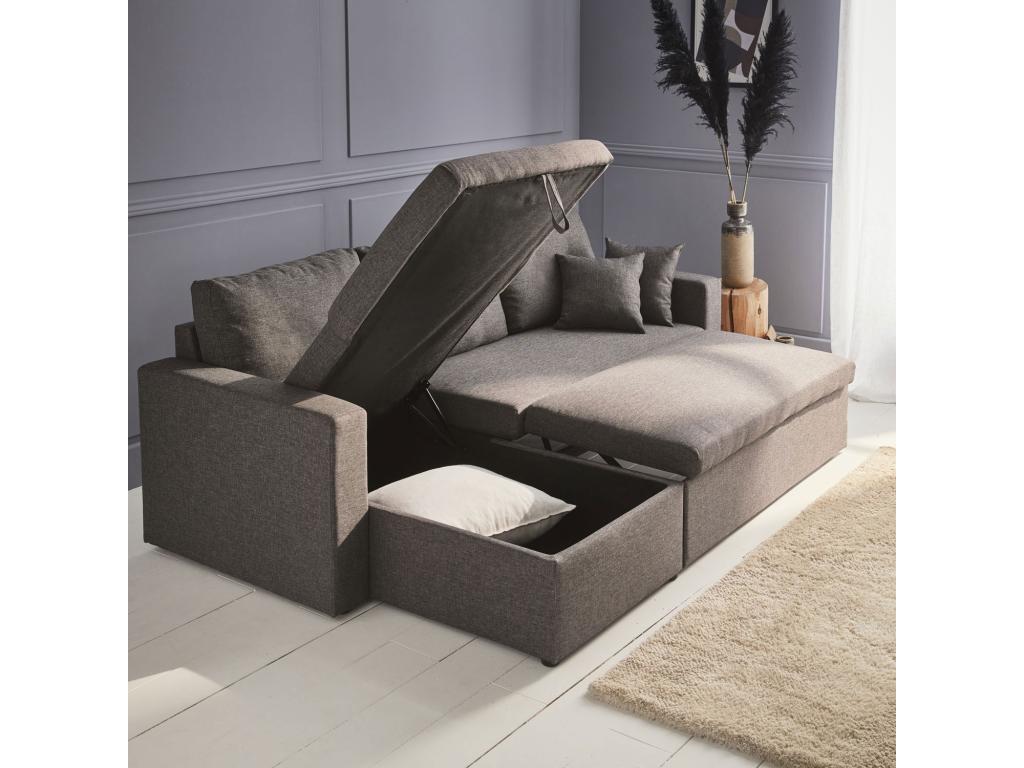 Canap¨¦ d'angle convertible en tissu gris chin¨¦ fonc¨¦ - Decohaute - 3 places- fauteuil d'angle r¨¦versible coffre rangement lit modulable AACK10668