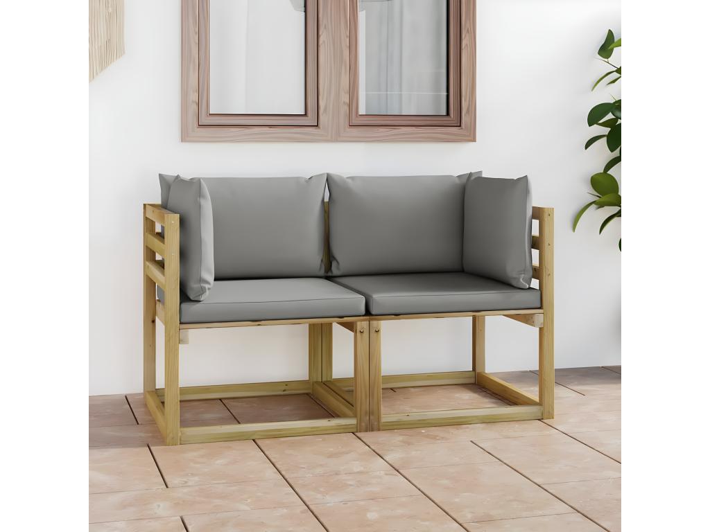 Canap¨¦s d'angle de jardin 2pi¨¨ces et coussins Pin impr¨¦gn¨¦ de vert AOUP34772