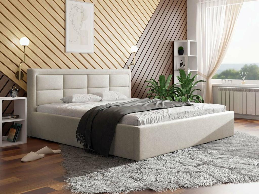 Lit Chezlova 102 Double Brun clair 200x200 Tapisserie Sommier ¨¤ Chezlova 220x223x93cm RLPP22326