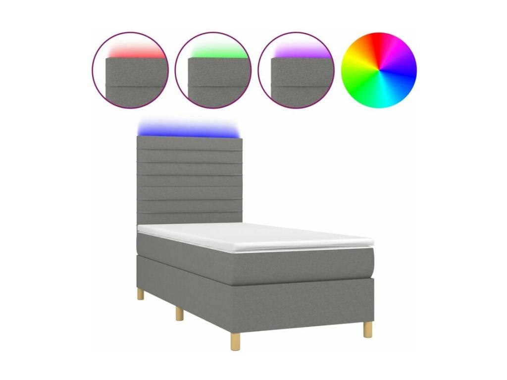 Sommier ¨¤ Chezlova de lit et matelas et LED Gris fonc¨¦ 80x200 FWVF58926
