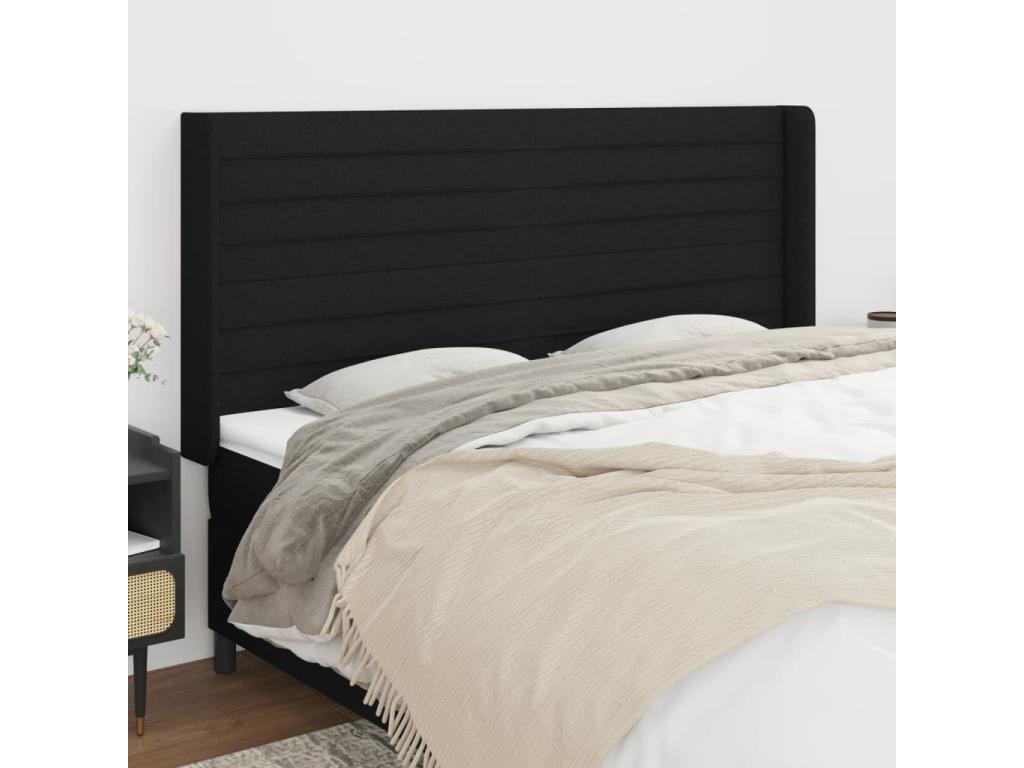 Tête de lit avec oreilles Noir 163x16x118/128 cm Tissu HTUQ89126
