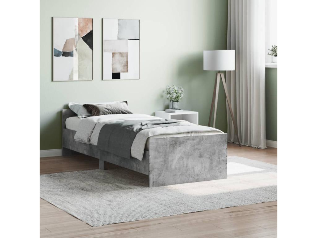 Cadre de lit gris b¨¦ton 75x190 petit simple bois d'ing¨¦nierie KYLO07203