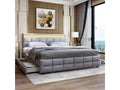Lit LED avec tête de lit rangements et 4 tiroirs - 180x190 cm - Gris - Chezlova OKGU79506