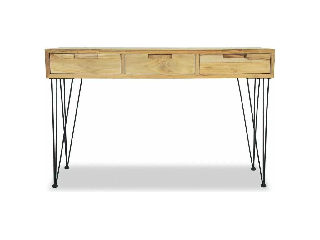 Console 3 tiroirs teck massif clair recyclé et métal noir Chezlova UKNR21703