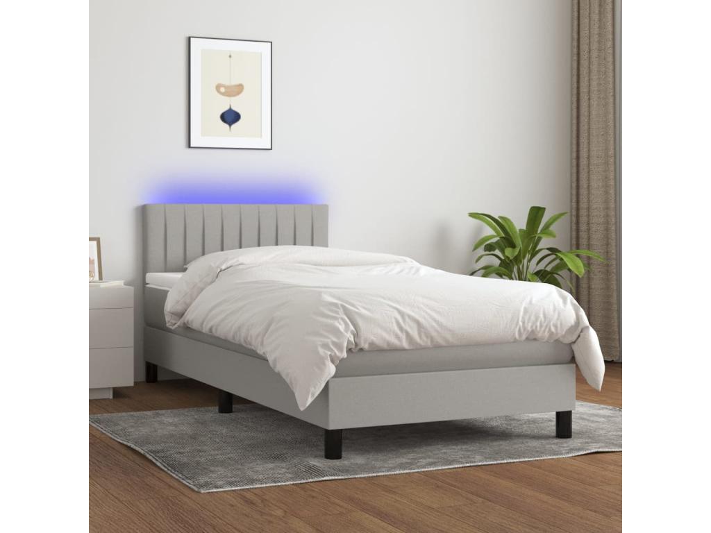 Sommier tapissier avec matelas et LED Gris clair 80x200cm Tissu YPSB01841