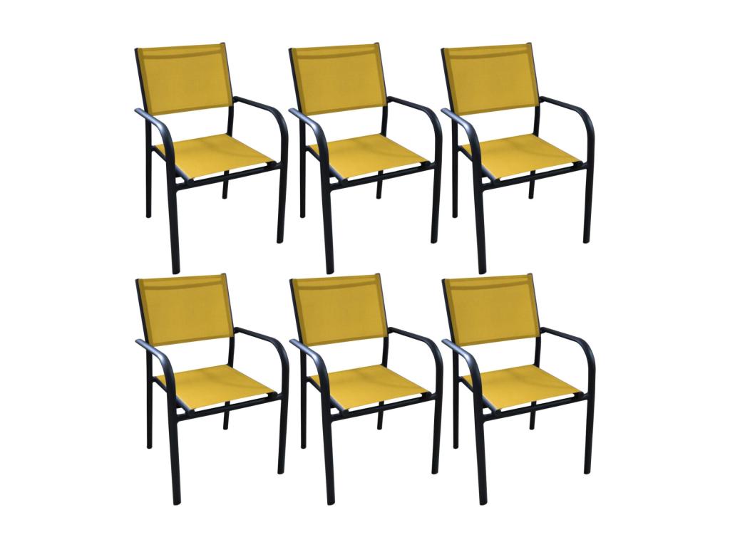 Fauteuil en aluminium Artigeo Lot de 6 Graphite et moutarde OWWF37928