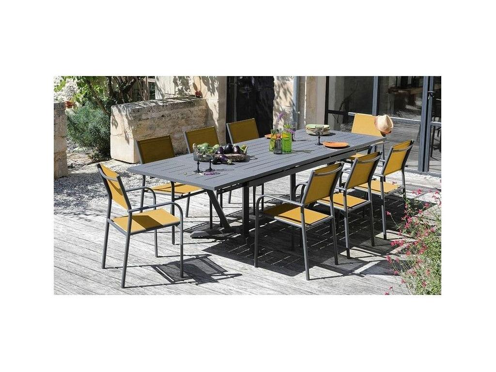 Fauteuil en aluminium Artigeo Lot de 6 Graphite et moutarde OWWF37928