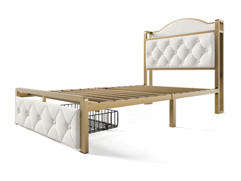 Lit 90x200cm rembourr¨¦ en velours - avec tiroir et Ports de recharge - Beige LAQT77646