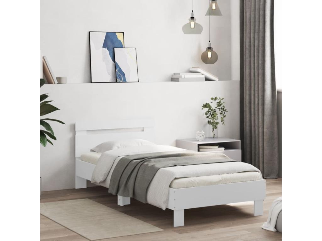Cadre de lit sans matelas avec tête de lit blanc 75x190 cm PGQB33358