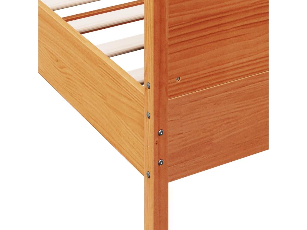 Cadre de lit avec tête de lit cire marron 75x190 cm bois de pin TLJS16677