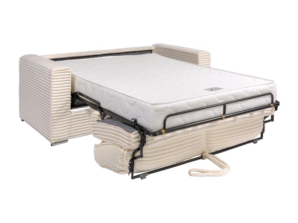 Canap¨¦ 3 places convertible express en velours c?tel¨¦ grosses c?tes beige - Couchage 140 cm - Matelas 22 cm Chezlova WMYX64744