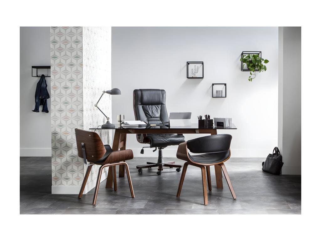 Fauteuil design noir et bois fonc¨¦ noyer Chezlova DDSX98706