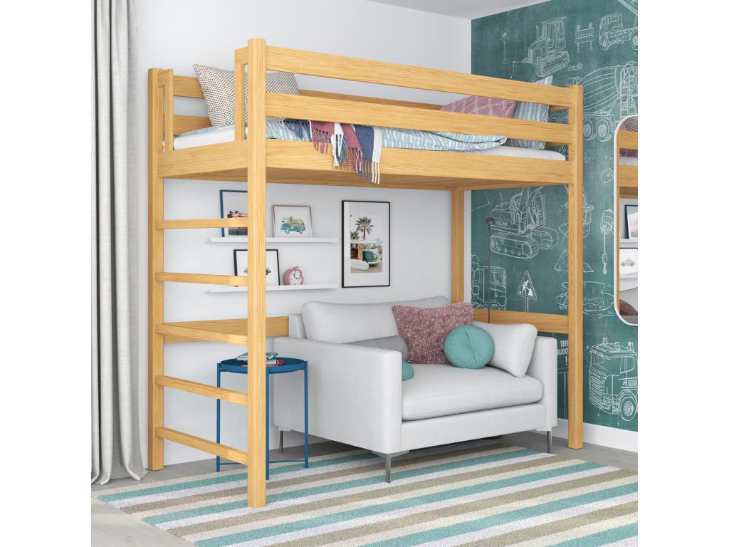 Lit mezzanine en bois N01 Pin Naturel 80x190 YFGV52054