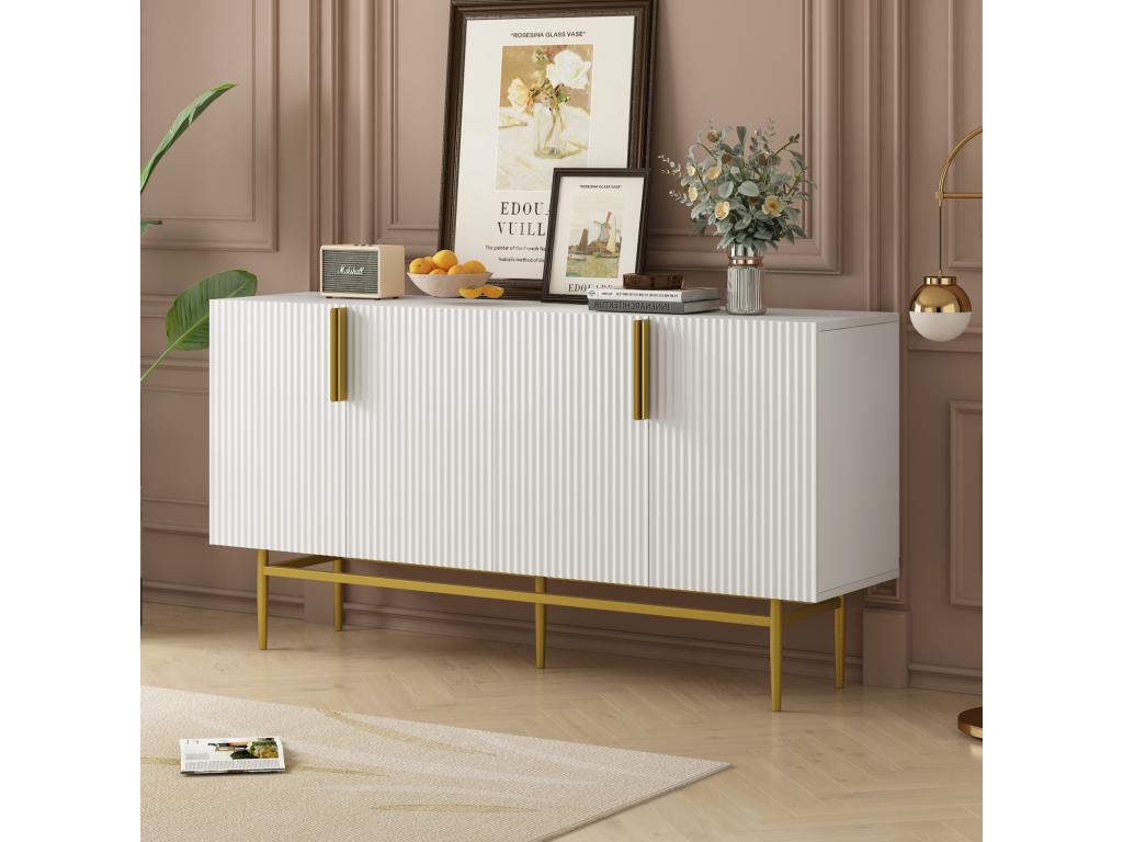 Buffet - DREAMMESPACE - 4 portes - poign¨¦e et pied en m¨¦tal dor¨¦ - 152x40x80cm - Blanc MPUL51868